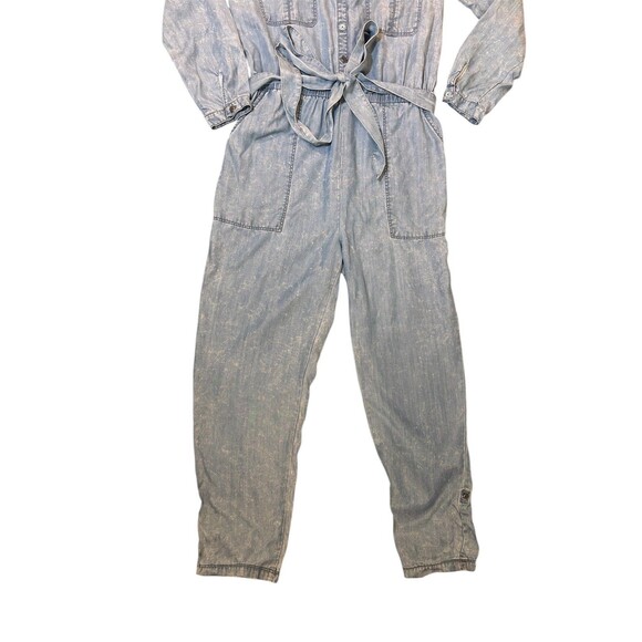 Anthropologie Pilcro Womens Small Jumpsuit Lyocell Chambray Denim Blue Roll Tab - Picture 3 of 8